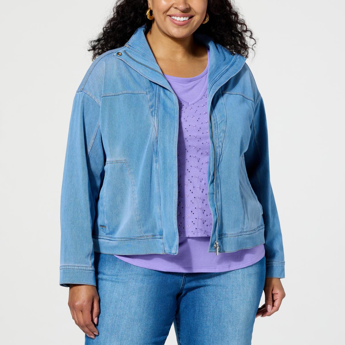 Dg By Diane Gilman Super Stretch Knit Denim Sporty Jacket Hsn