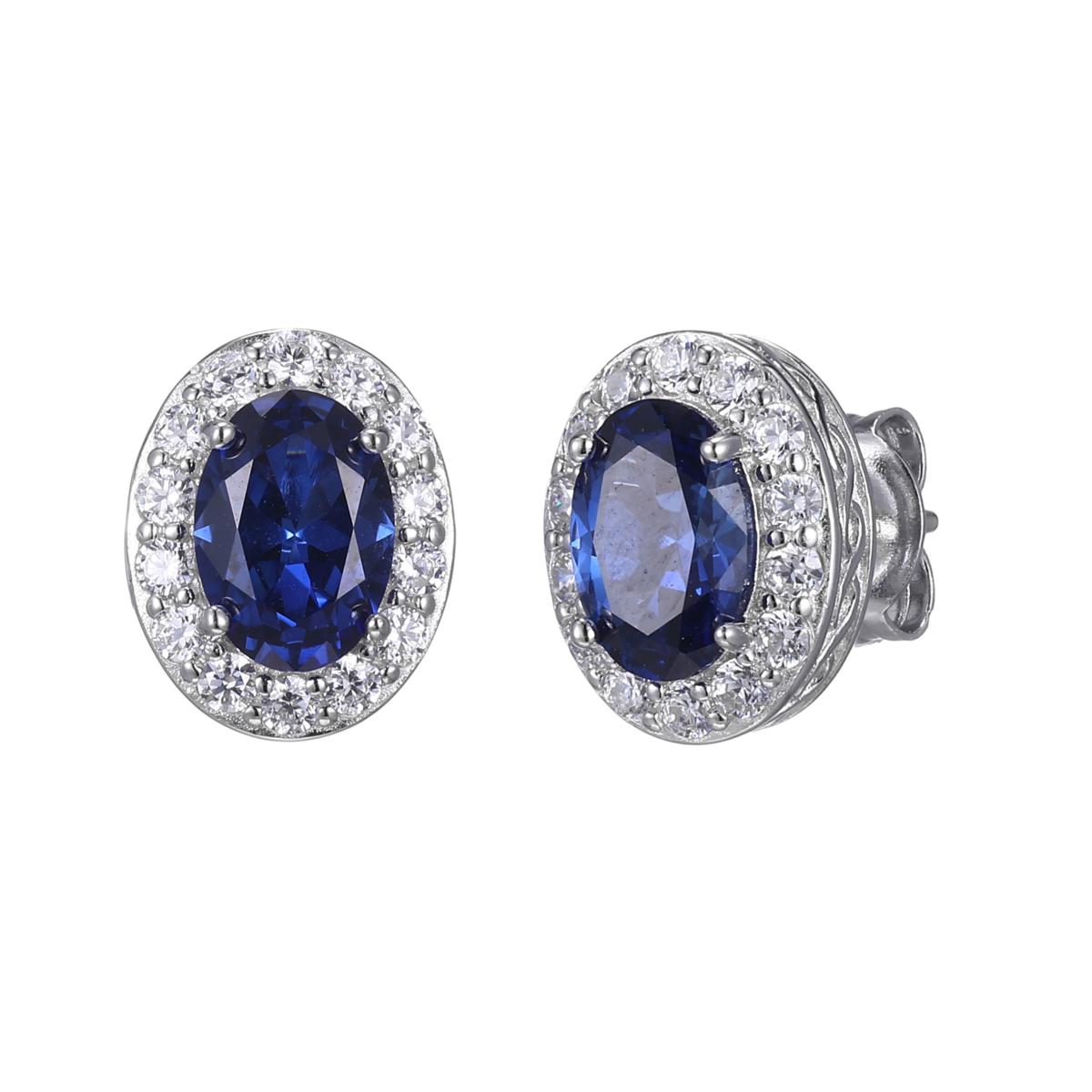 Sterling Silver Created Blue Sapphire And Cz Oval Earrings Hsn