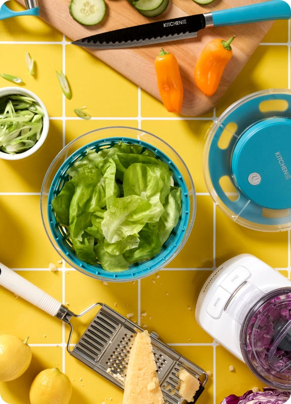 Food on a yellow counter