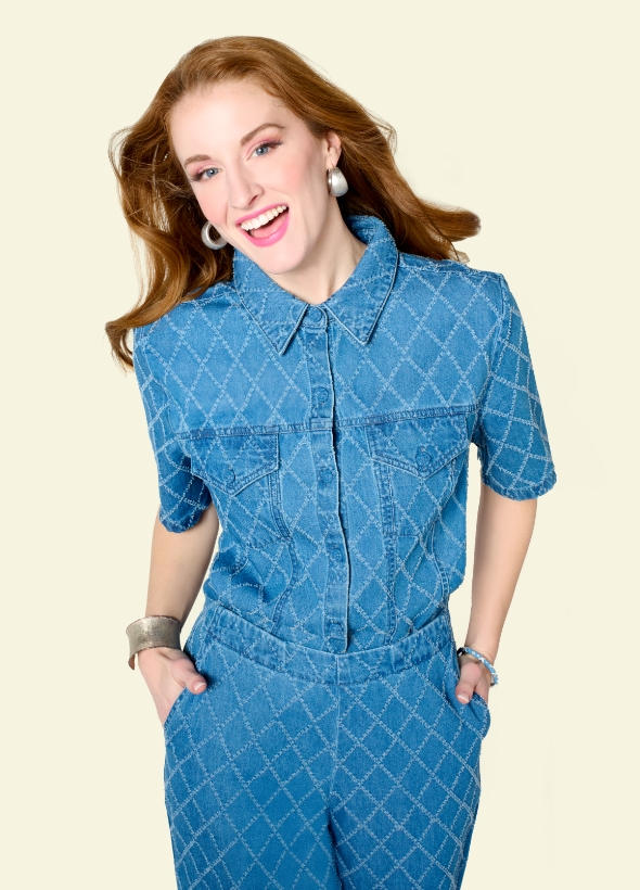 Patterned denim jumpsuit
