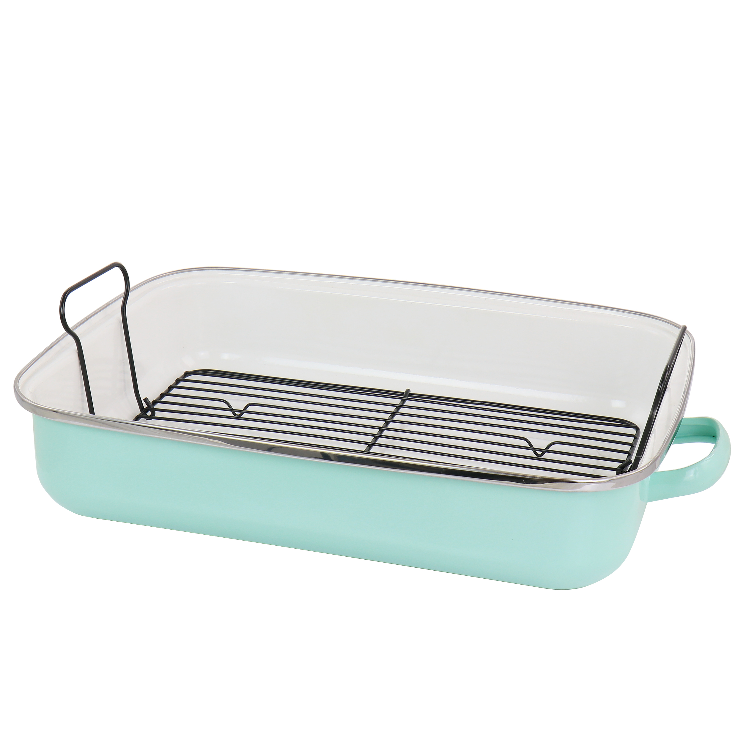 Martha Stewart 18" Enamel on Steel Roasting Pan in Mint with Rack 20200213 HSN