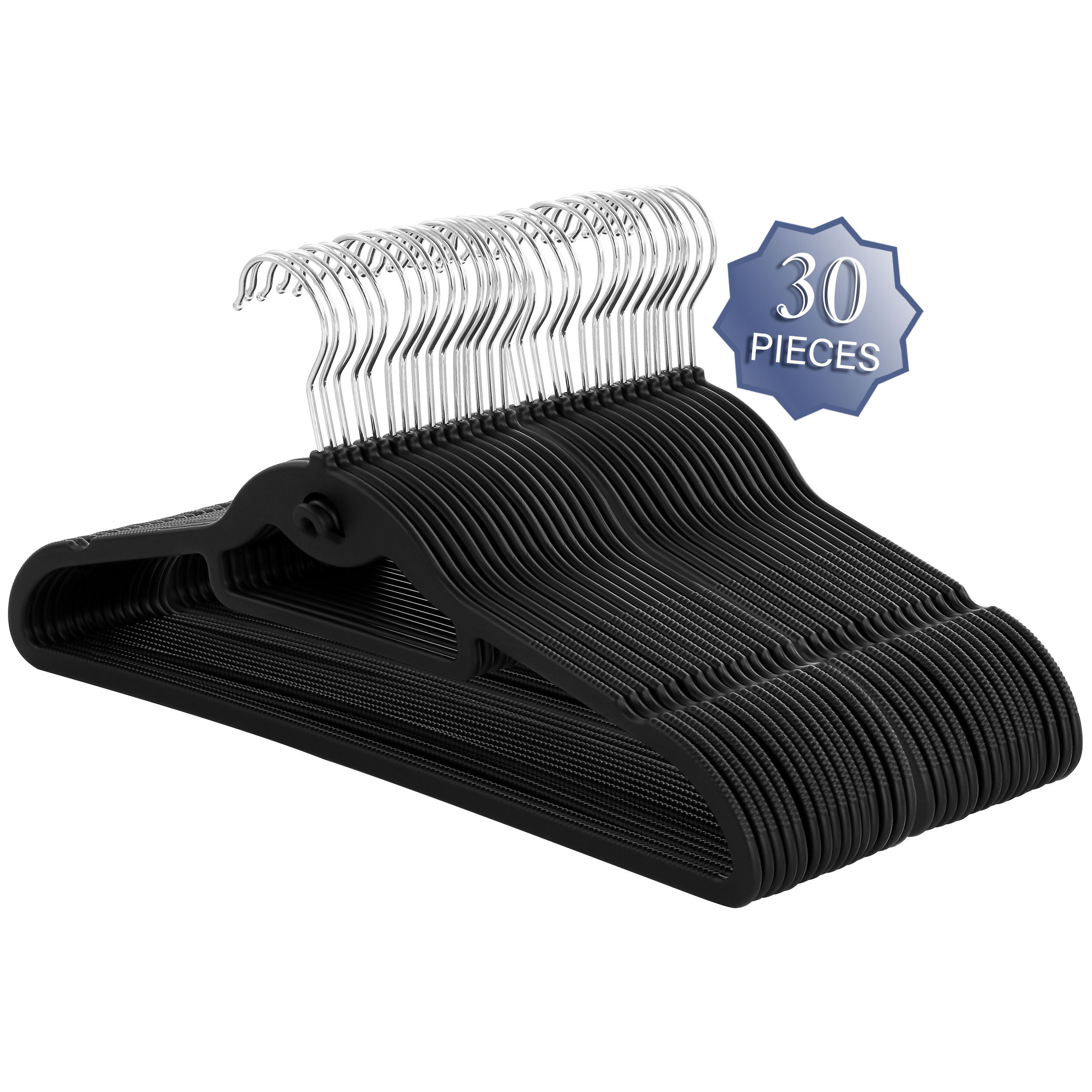 Elama Home 30Piece Rubber Non Slip Hangers with Hanging Tab in Black