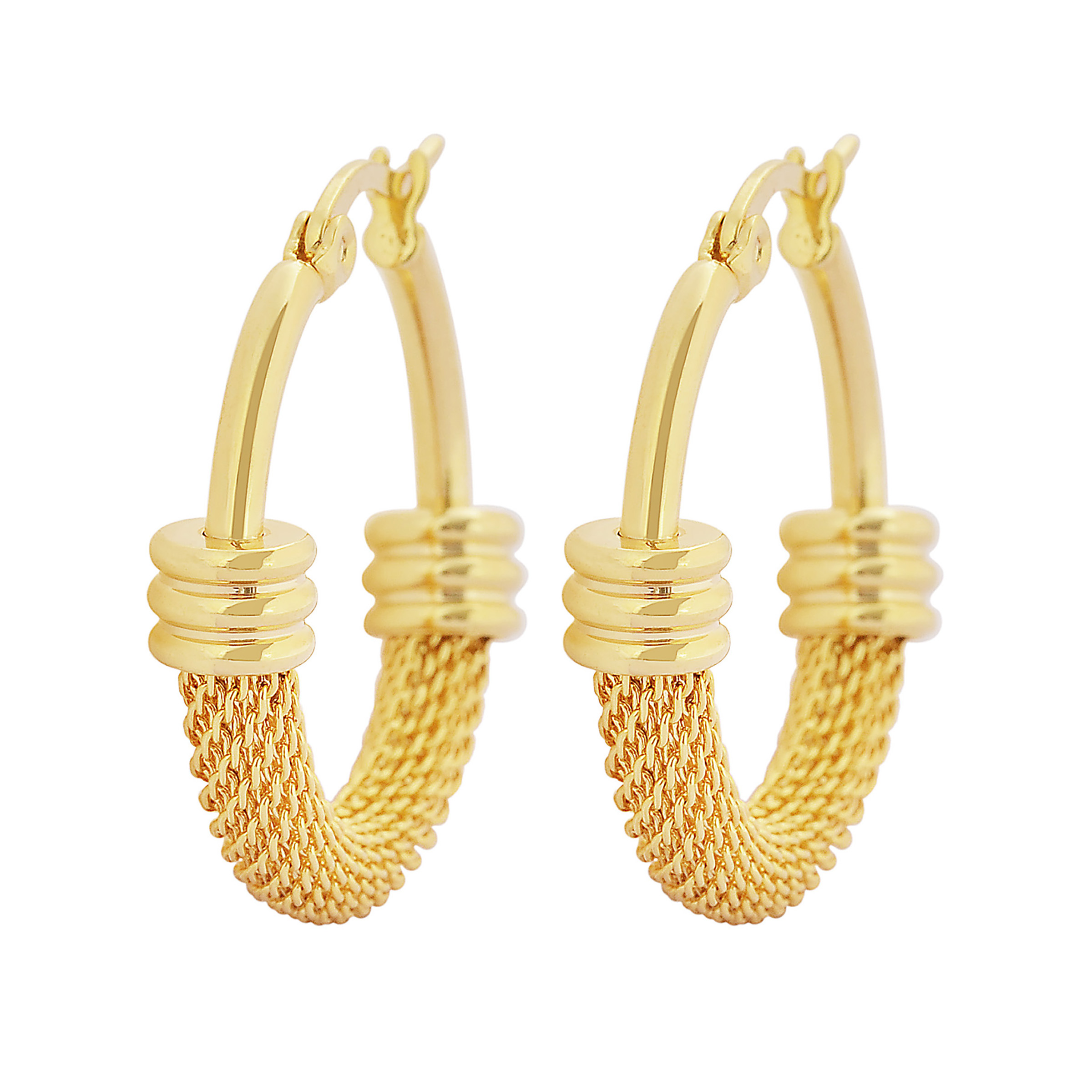 Stately Steel Goldtone Stainless Steel Half-Mesh Hoop Earrings ...