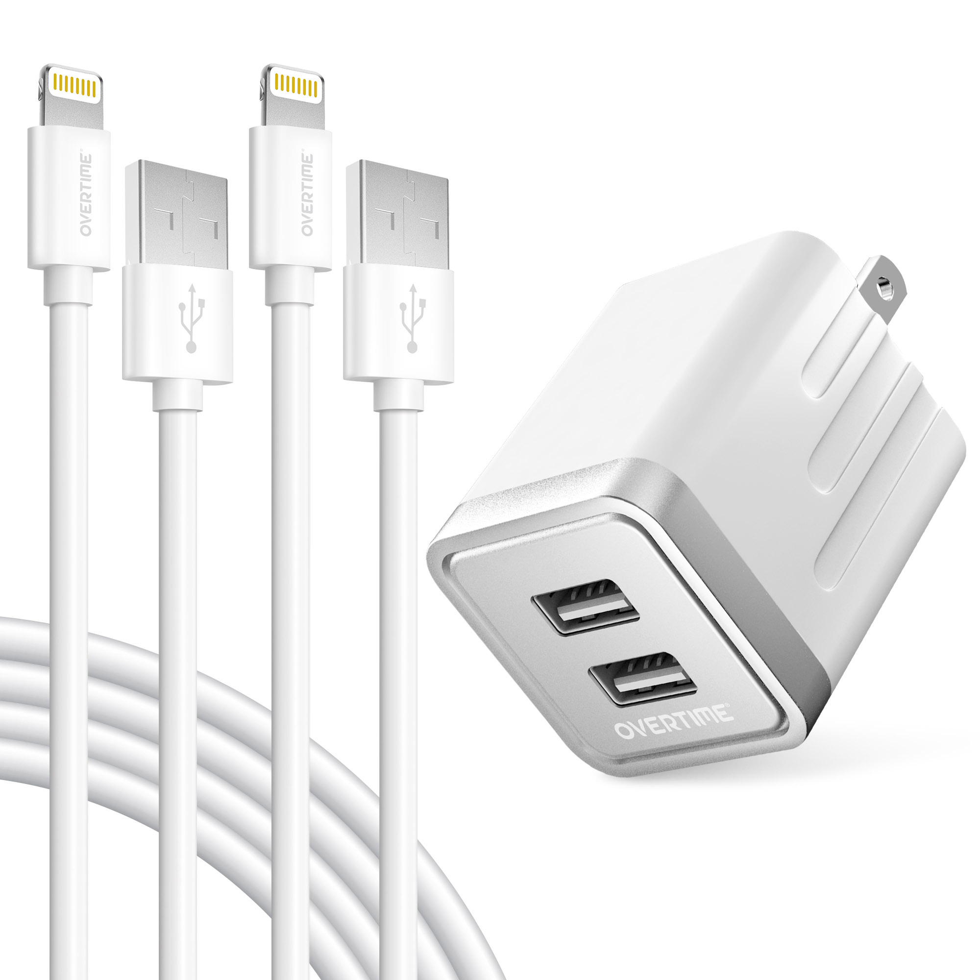 IPhone Charger Set: Wall Charger + Two 1' Lightning Cable - Silver ...