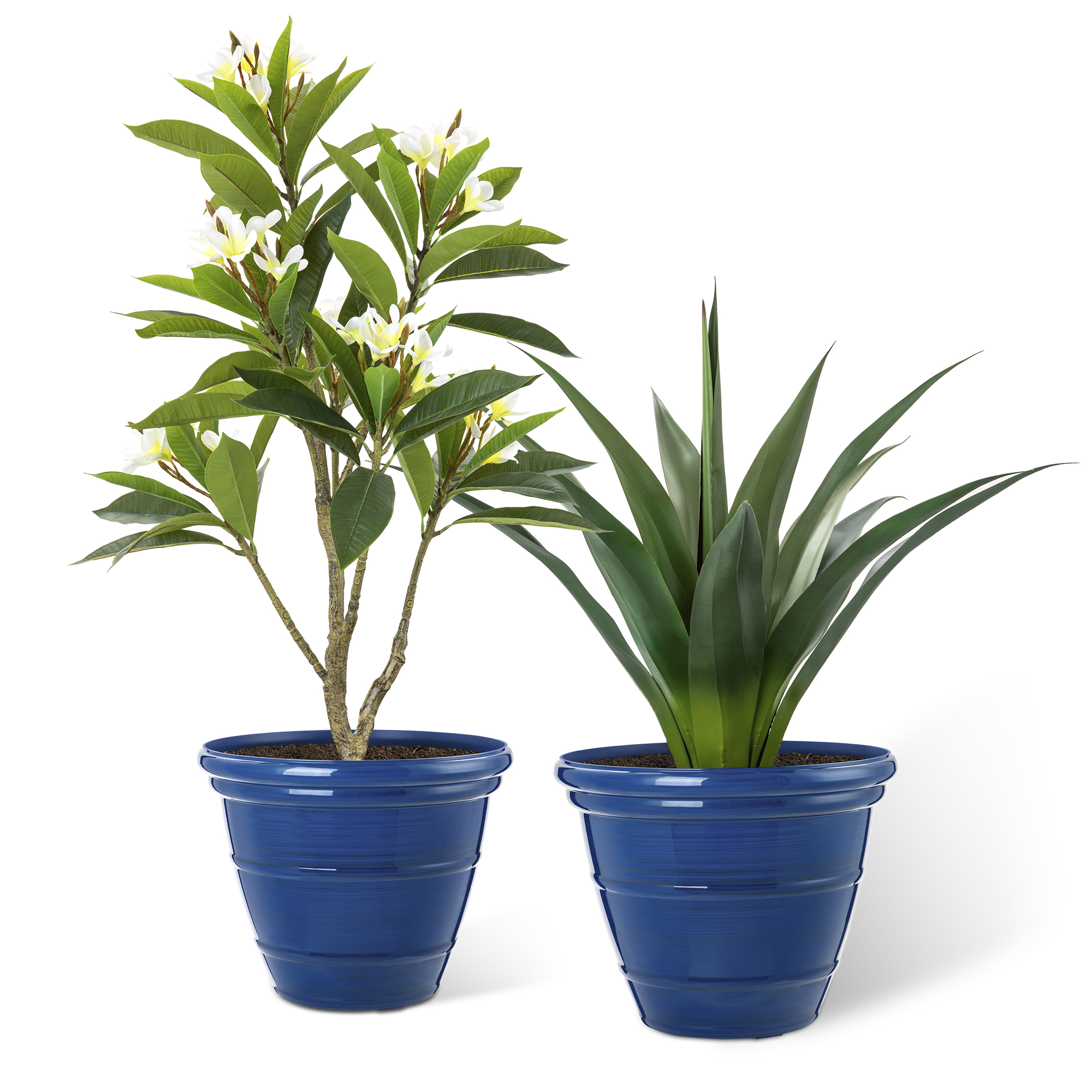 Glitzhome Set of 2 Round Cobalt Blue Faux Ceramic Pot Plastic Planter | HSN
