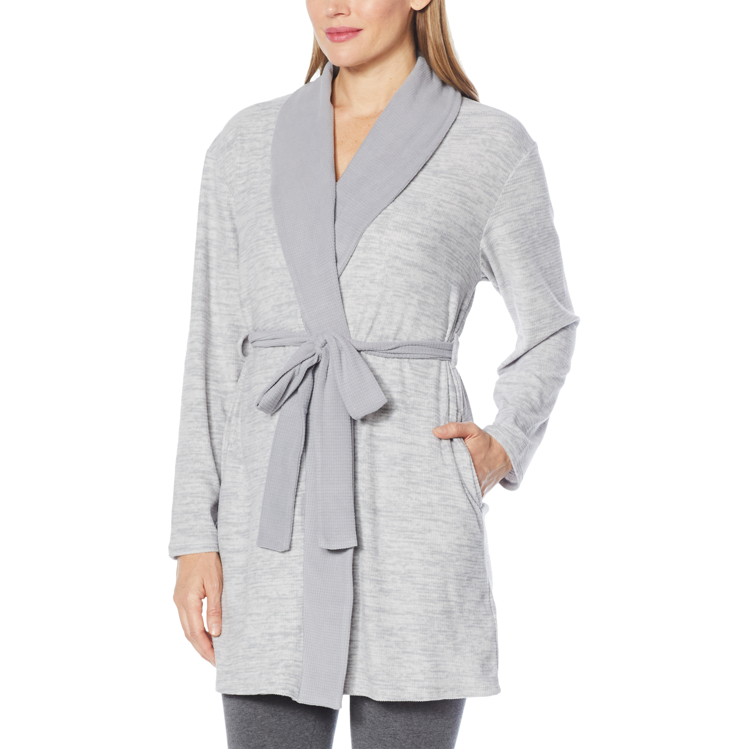 Comfort Code Grid Fleece Shawl Collar Wrap Robe 20048087 HSN