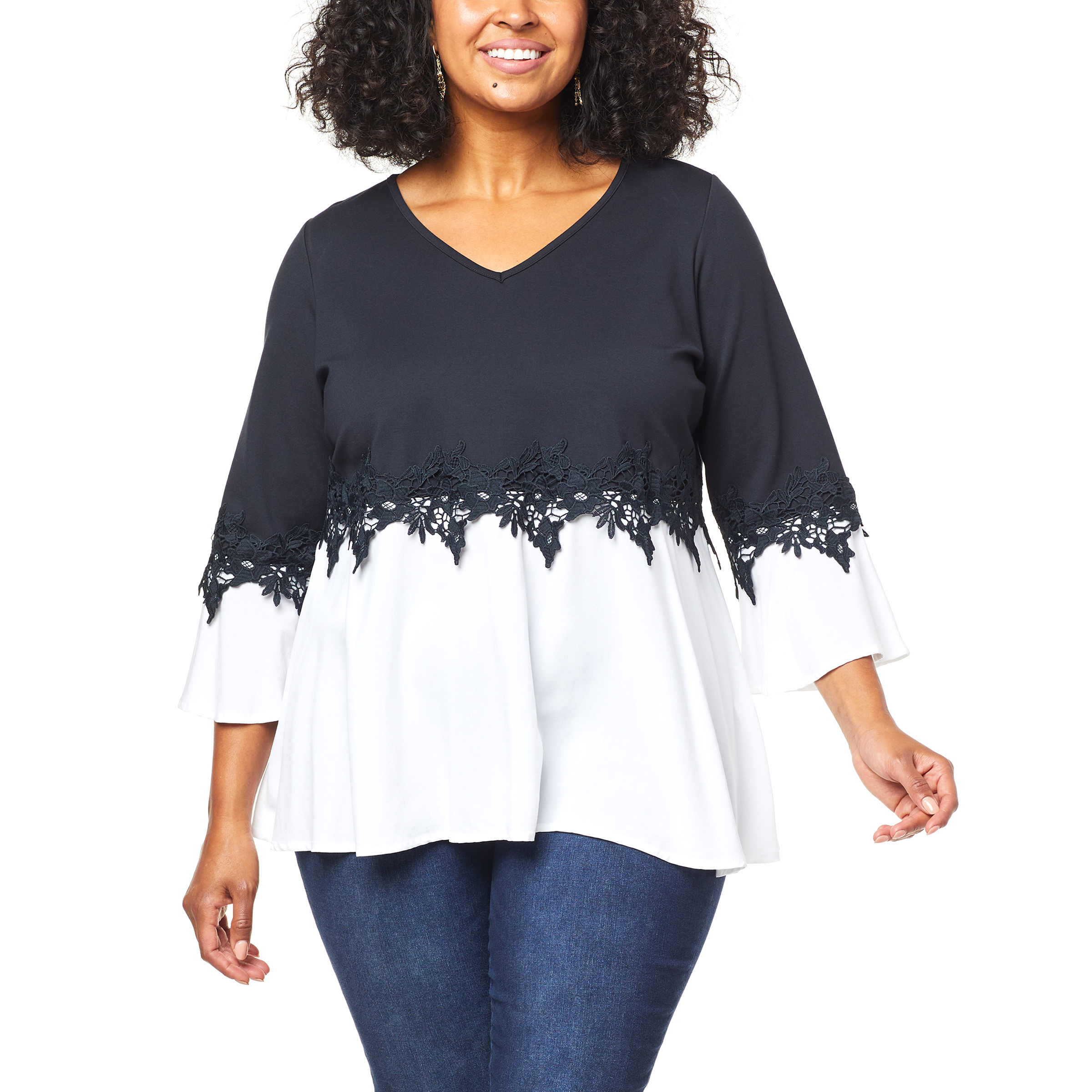 Colleen Lopez Lace-Trim Mixed Media Top - 20413704 | HSN