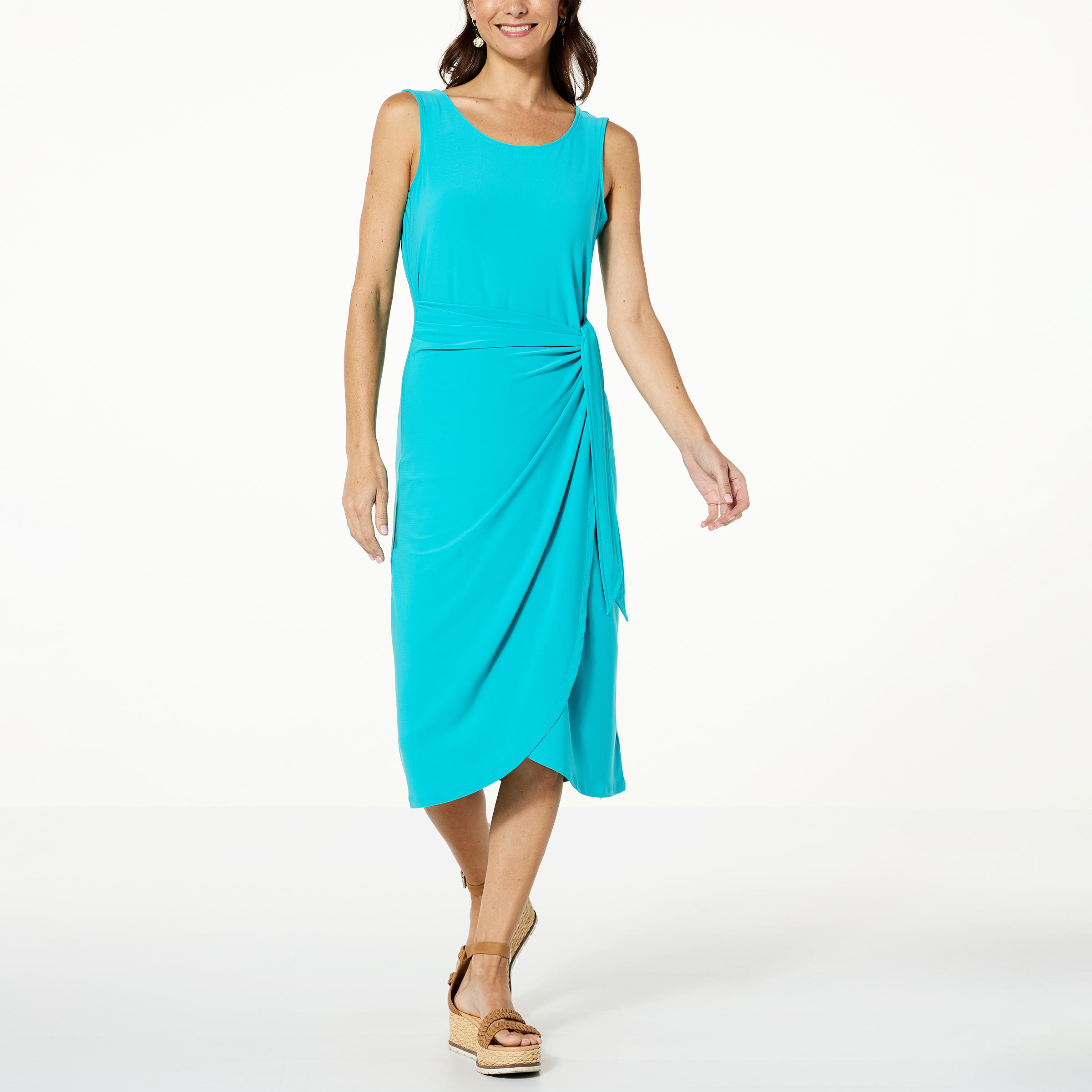 Nina Leonard Sleeveless Wrap Waist Midi Dress - 20750142 | HSN