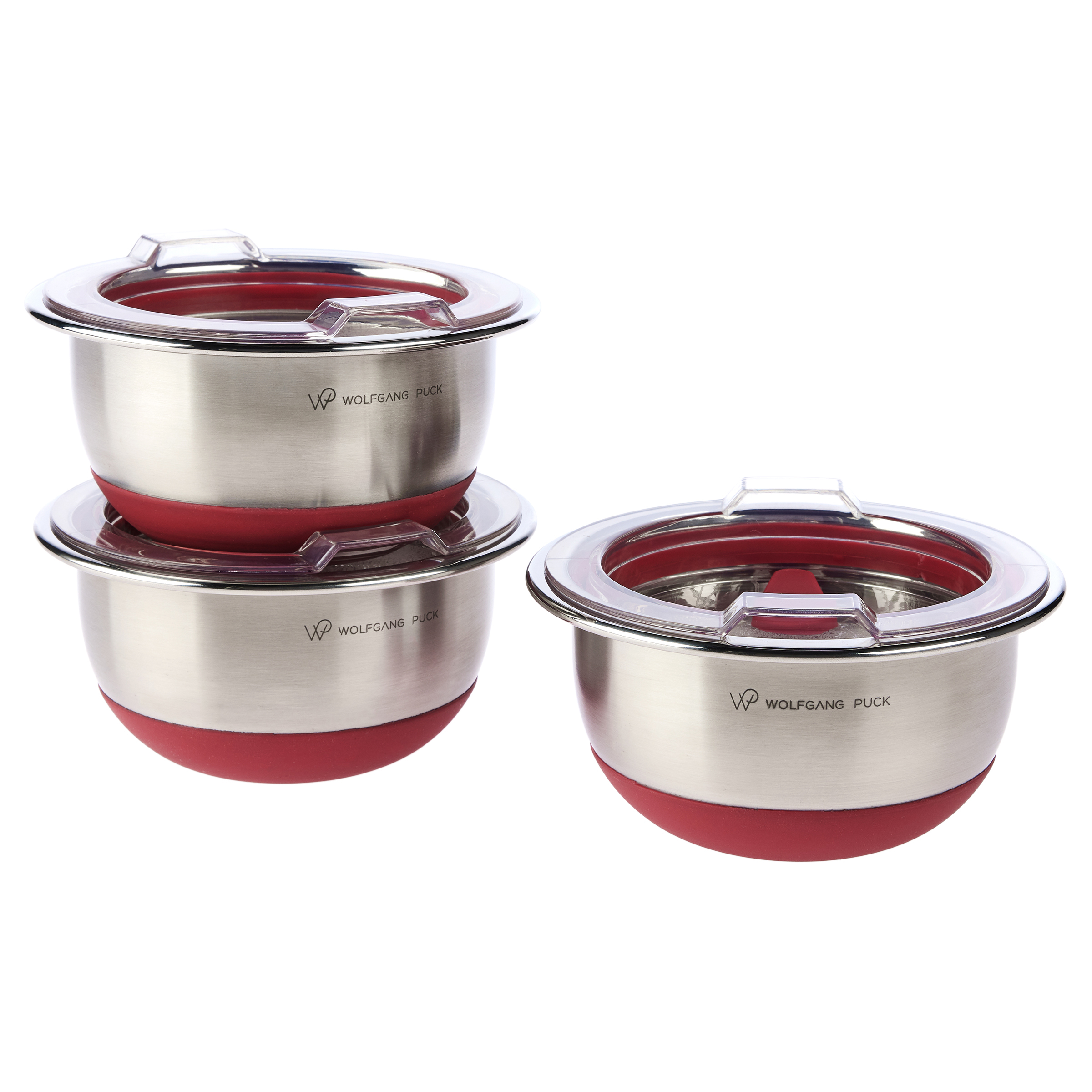 Wolfgang Puck 3piece Stainless Steel Prep Bowls with Lids 20917449 HSN
