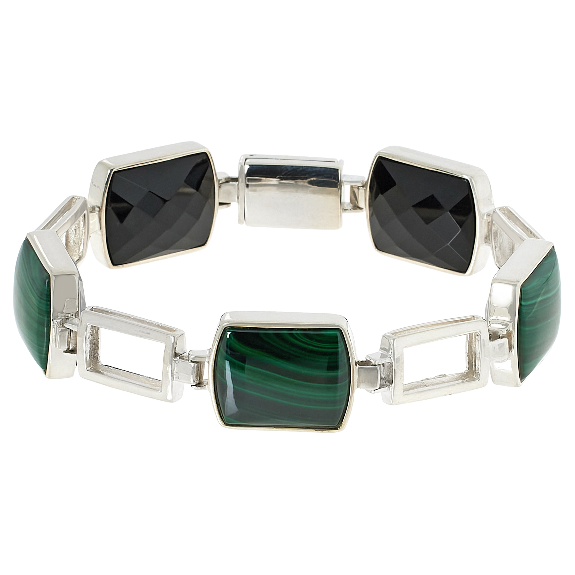 Jay King Malachite and Black Chalcedony Reversible Link Bracelet