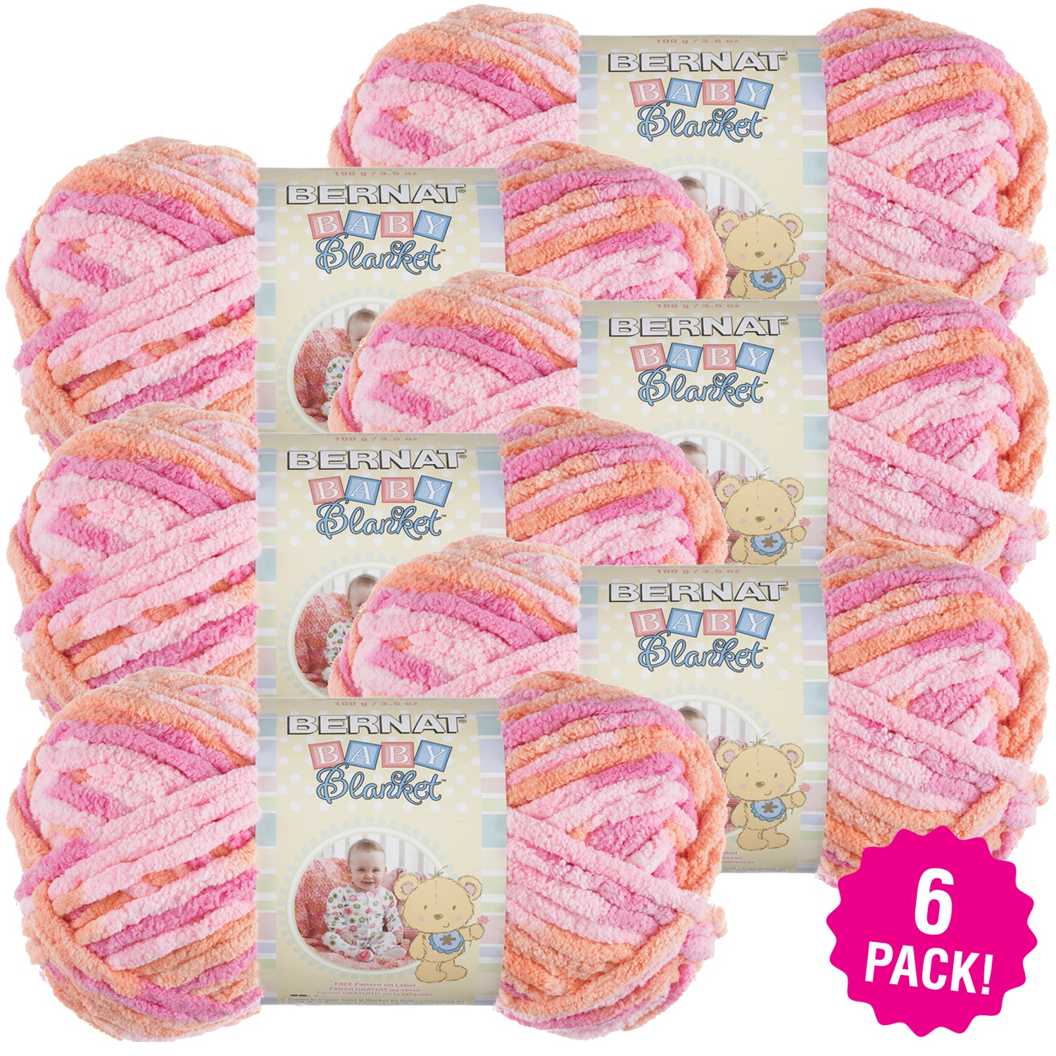 Bernat Baby Blanket Yarn 6pack Peachy 9001057 HSN