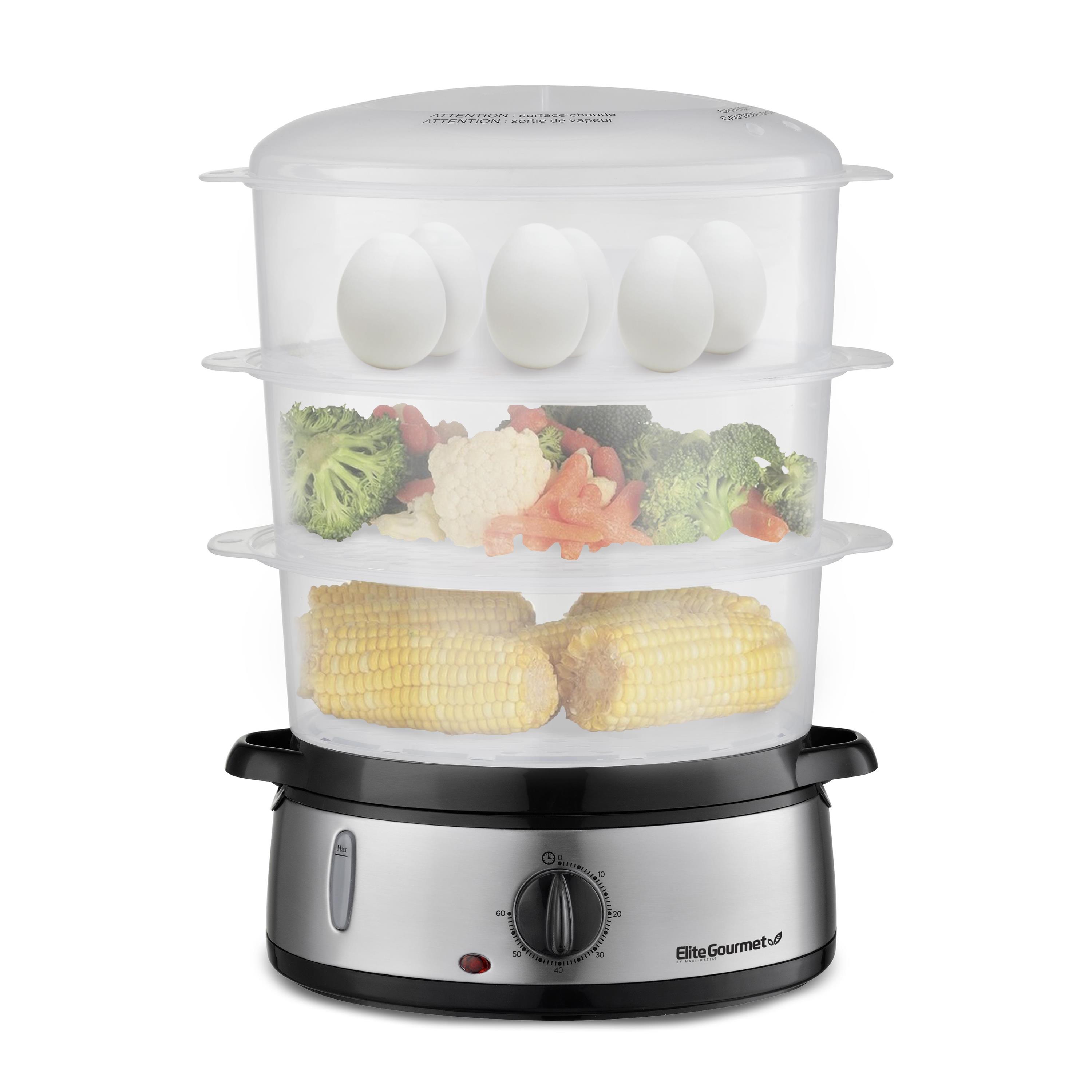 MaxiMatic Elite Gourmet 9Qt Stainless Steel 3Tier Food Steamer