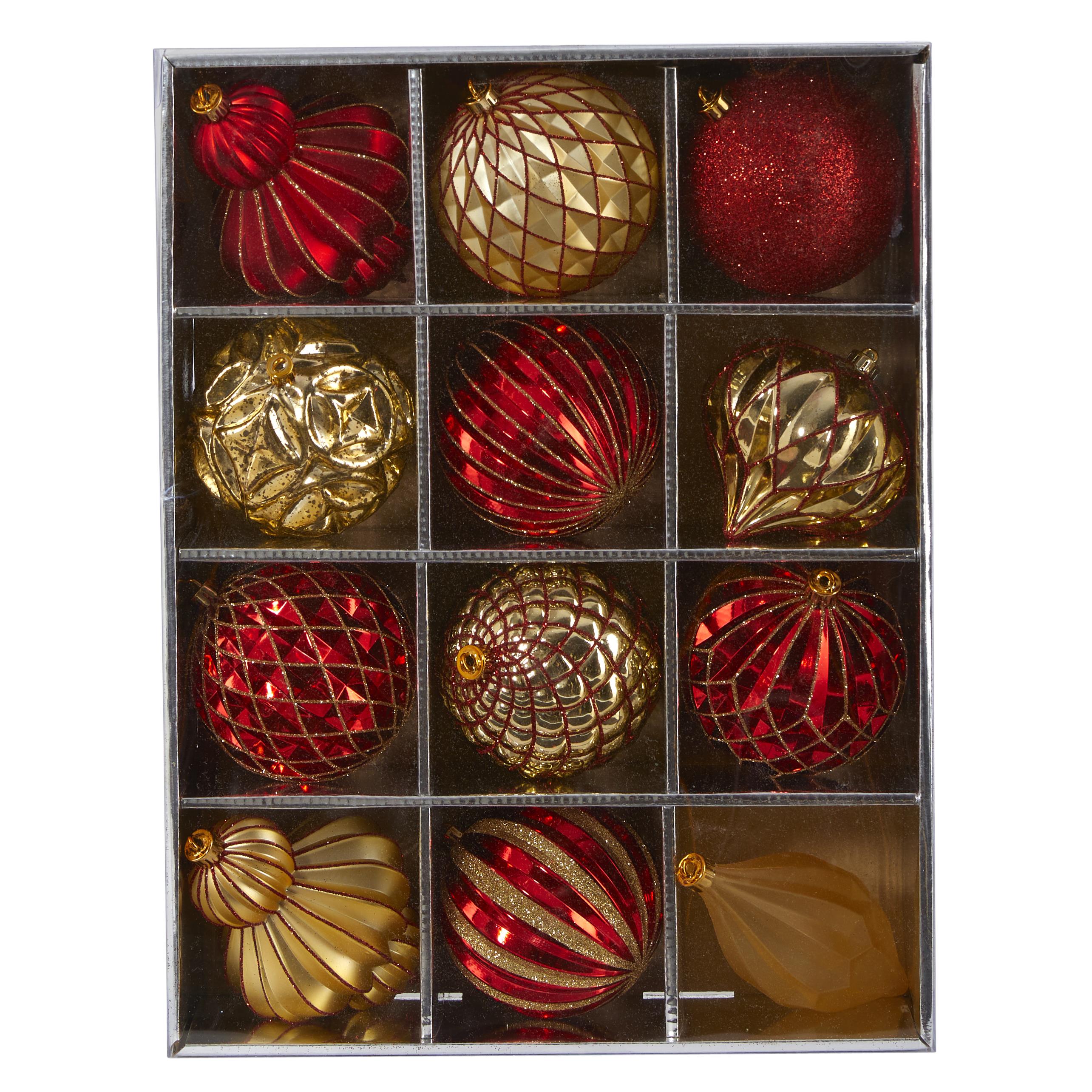 Holiday Lux Shatterproof, 12 Count Christmas Tree Ornament Set, 100mm