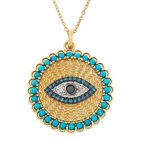 Rarities Gold Plated Multi Gemstone Evil Eye Pendant with Chain