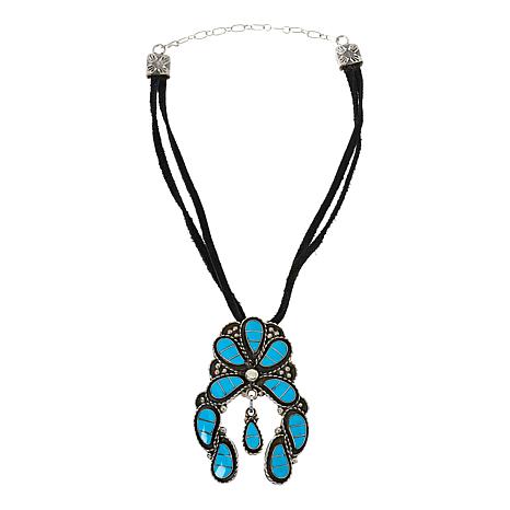 Chaco Canyon Sterling Silver Zuni Turquoise Leather Choker