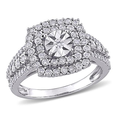 10K White Gold .50ctw Diamond Square Halo Ring
