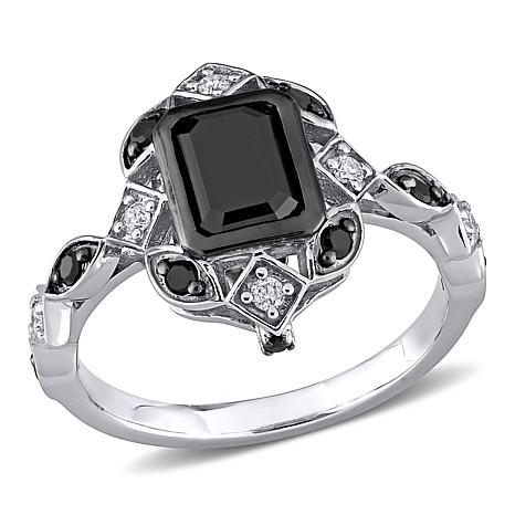 10K White Gold Black and White Diamond Vintage-Inspired Ring