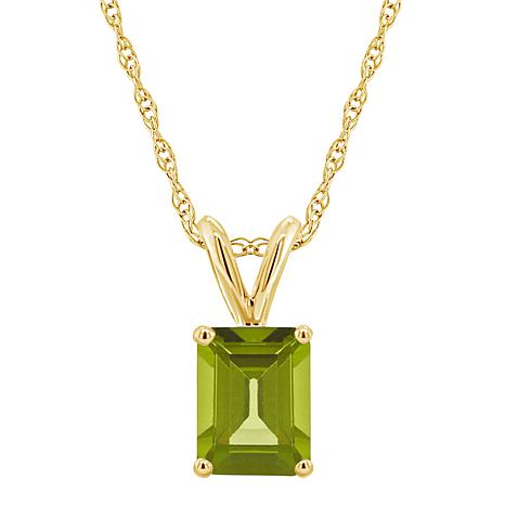 14K Gold Peridot 8x6mm Emerald-Cut Pendant with Chain