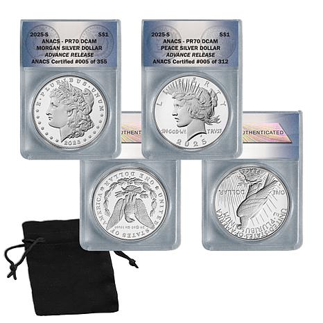 2025 PR70 ANACS Advance Release LE Morgan and Peace Silver Dollar