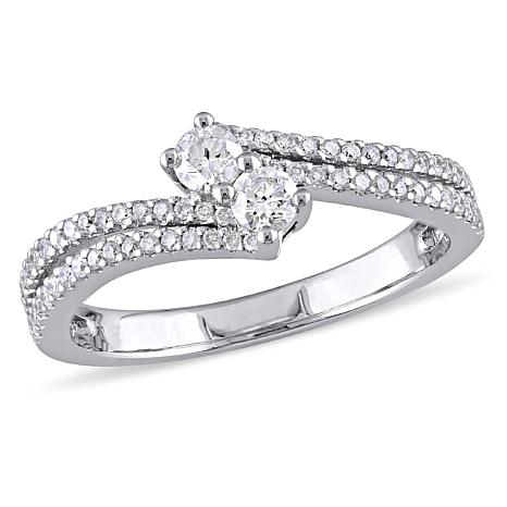 .48ctw Diamond 14K White Gold Double-Row Bypass Ring
