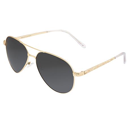 black sunglasses with gold frames