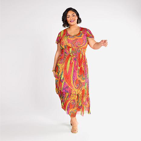 $49.95, Was $64.95, 23% Off! C Wonder Mesh Printed Flutter Sleeve Tiered Dress dealfomo