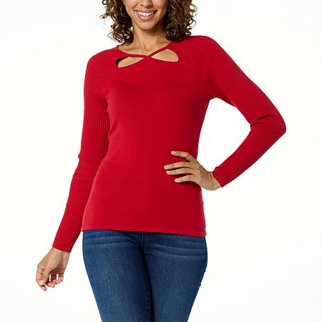 Colleen Lopez Long Sleeve Sweater Top with Cutouts 20852438