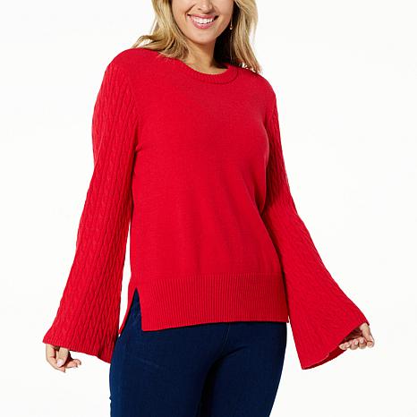 DG2 by Diane Gilman SoftEase Cable Knit Bell-Sleeve Sweater