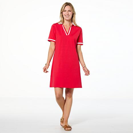 G by Giuliana Americana Knit T-Shirt Dress with Rib Knit Trim G by Giuliana Americana Knit T-Shirt Dress with Rib Knit Trim