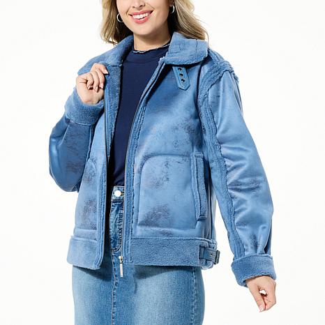G by Giuliana Black Label Faux Suede and Shearling Zip-Front Coat