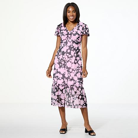 G by Giuliana Printed Mesh Ruched Front Midi Dress G by Giuliana Printed Mesh Ruched Front Midi Dress