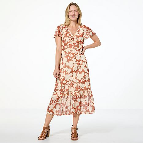 G by Giuliana Printed Mesh Ruched Front Midi Dress G by Giuliana Printed Mesh Ruched Front Midi Dress