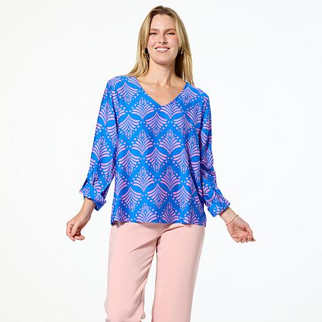 G by Giuliana Printed Woven Top with Rolled Up Sleeves G by Giuliana Printed Woven Top with Rolled Up Sleeves