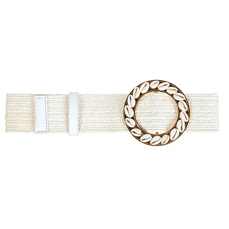 G by Giuliana Stretch Raffia Belt with Decorative Seashells G by Giuliana Stretch Raffia Belt with Decorative Seashells