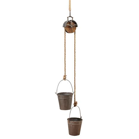 Gerson 44.5" Hanging Metal Planter with Rope Pulley Mechanism