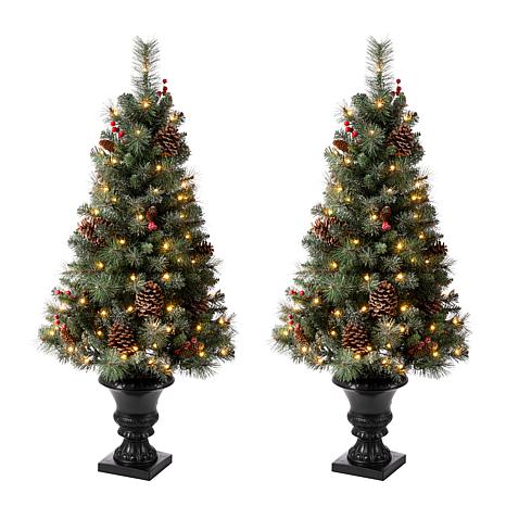 Glitzhome Set of Two 4ft Flocked Christmas Tree With 100 Warm White 