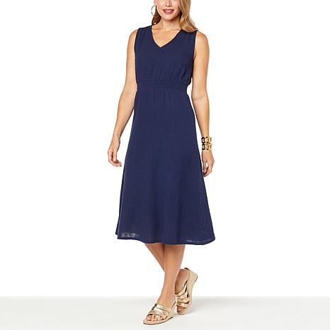 IMAN Global Chic Smocked Waist Gauze Midi Dress - 20382851 | HSN