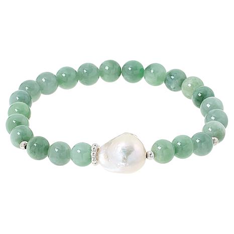 Jade of Yesteryear Jade Bead and Baroque Pearl Stretch Bracelet ...