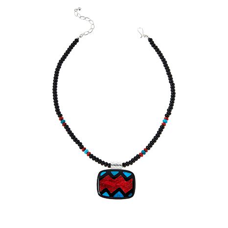 Jay King Sterling Silver Multi-Gemstone Inlay Pendant with Necklace