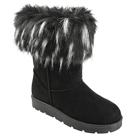 Women's Gorgeous ROUGE Black & White Fur Trim Boots Size 8 4358