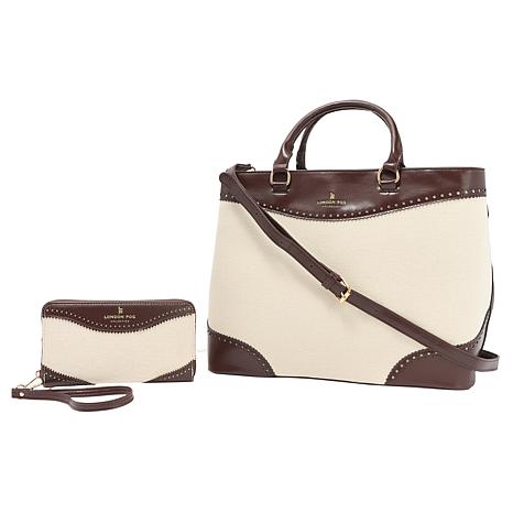 $49.99, Was $65, 23% Off! London Fog Oversized Canvas Satchel and Wallet Set dealfomo