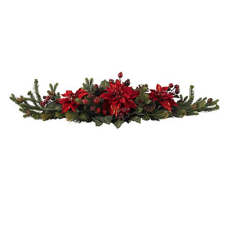 Nearly Natural Poinsettia & Berry Centerpiece