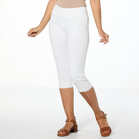 Nina Leonard Pull-on Crop Pant with Scalloped Detail