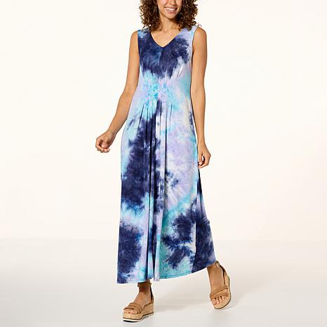 Nina Leonard Sleeveless Tie Dye Maxi Dress - Blue - Size X-Small