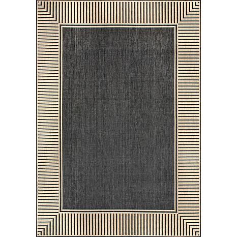 Bliss Rugs Transitional 5x8 Area Rug (5'3'' x 7'3'') Striped Border Black, Cream Indoor Outdoor Rectangle Easy to Clean