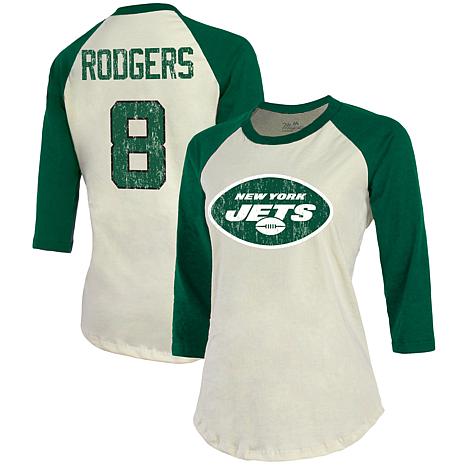 Women's Fanatics Branded Aaron Rodgers Cream/Green New York Jets Player Raglan Name & Number Fitted 3/4-Sleeve T-Shirt Size: Large