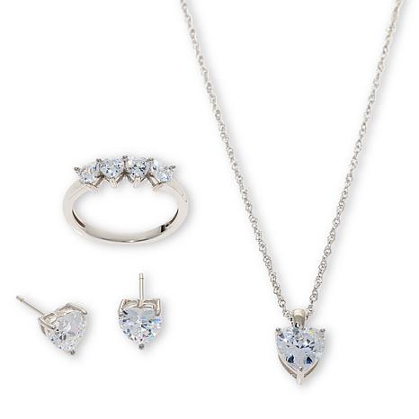Radiance by Absolute™ 8.4ctw Heart Pendant, Ring and Stud Earrings Set