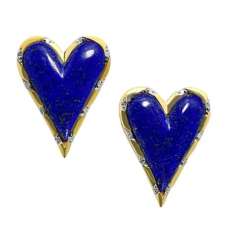 Rarities Lapis and Diamond Gold-Plated Heart Earrings - 21618516 | HSN