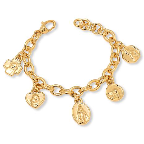 Soave Oro 14K Gold Electroform Oval-Link Religious Charm Bracelet