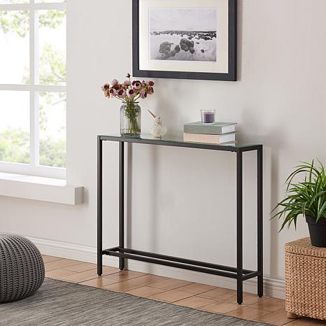 Narrow console table online with stools